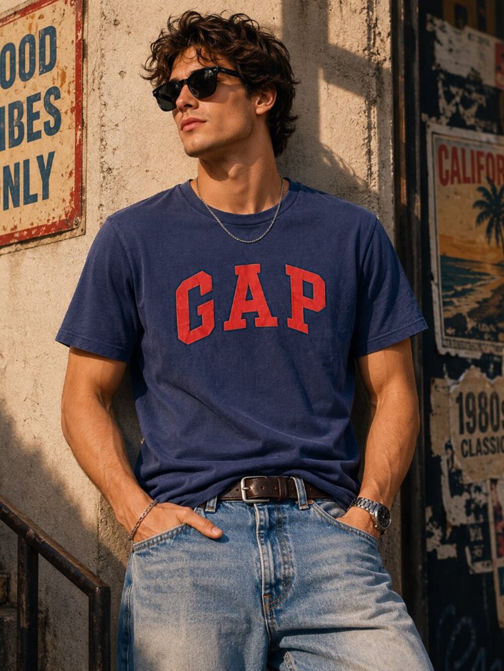 GAP Navy Red Logo Tee Shirt Large